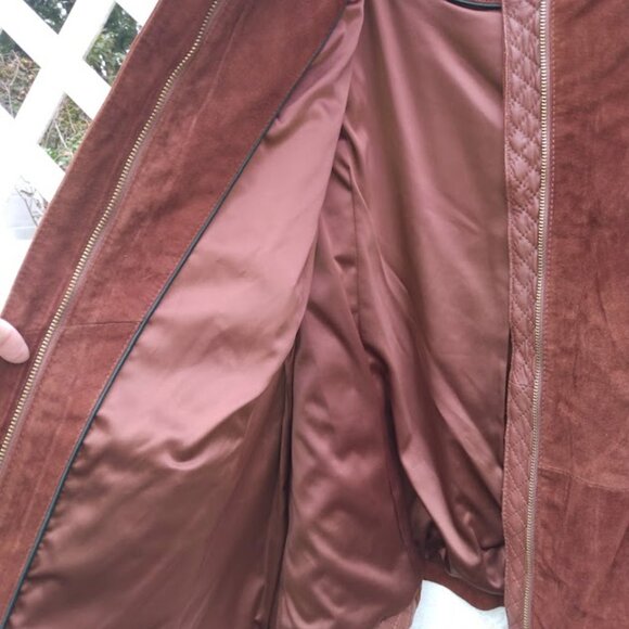 Isaac Mizrahi Women's 22W Suede Leather Moto Jacket Brown Rust Quilted Zip Up - Picture 8 of 15